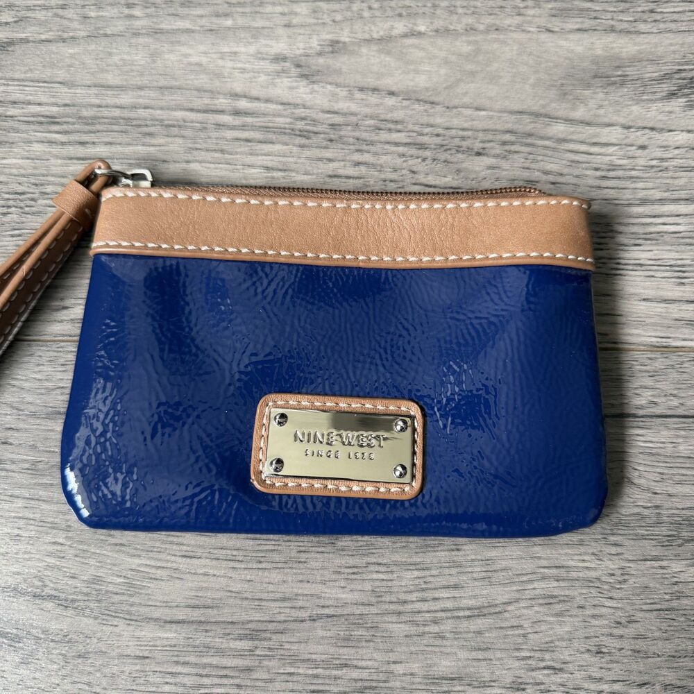Nine West Blue Patent & Tan Wristlet Wallet - Picture 2 of 4